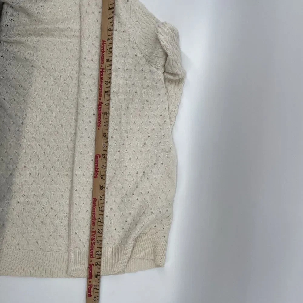LOFT Cardigan Sweater Womens Medium‎ Cream Cottagecore Wool Blend Pockets *READ